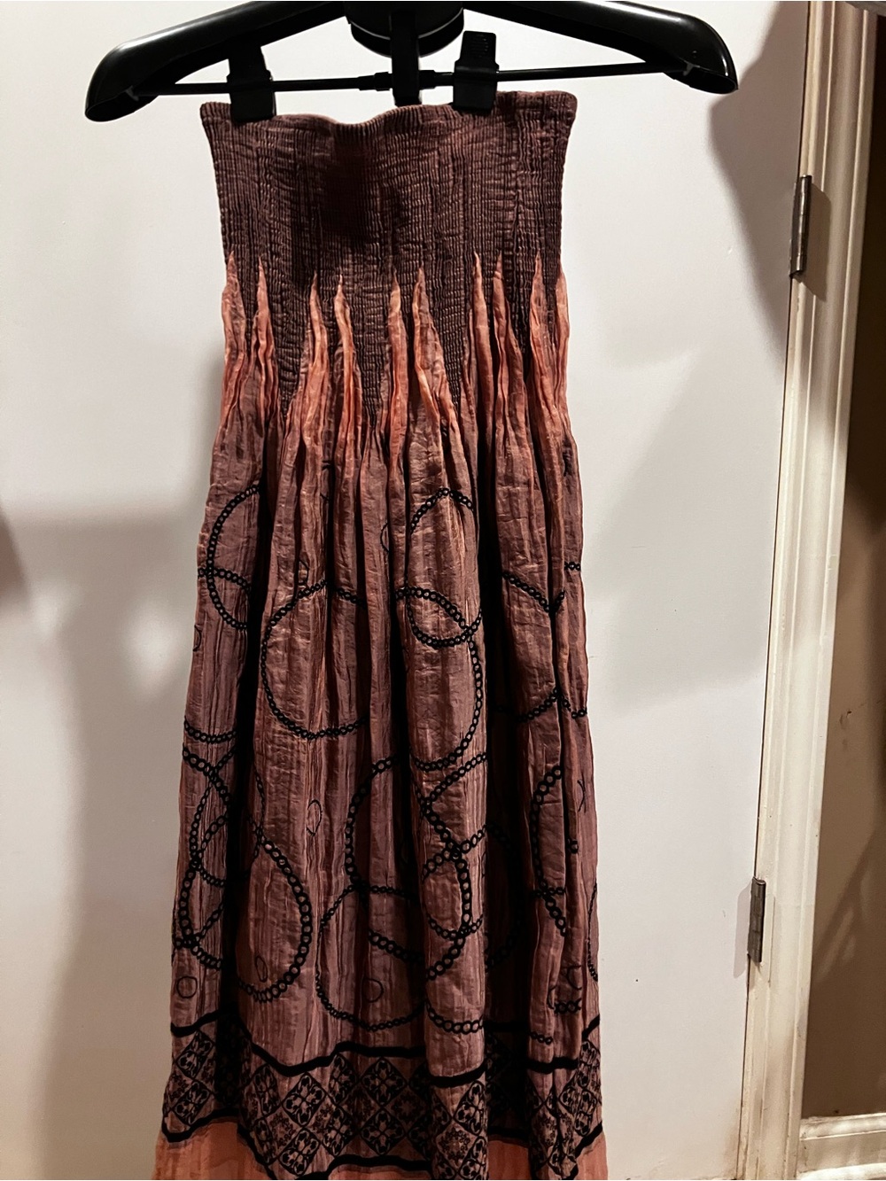 Anthropologie Lapis Dusty Rose Bronze Embroidered Smocked Midi Dress OS - Picture 2 of 4